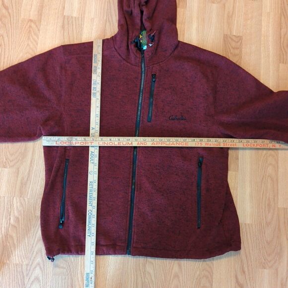 Cabelas Full Zip Jacket Coat Mens Large Burgandy Maroon Pockets Hood Outdoor - Picture 2 of 7